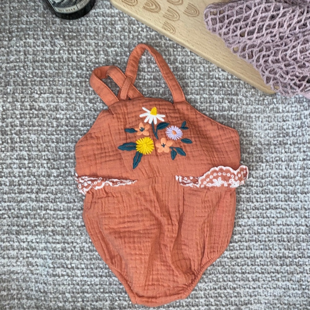 Orange floral romper